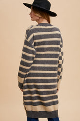 Annie Wear Women's Checkered & Striped Open Front Cardigan with Long Sleeves